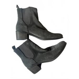 Black Suede Block Heel Chic Ankle Chelsea Boots Size 9